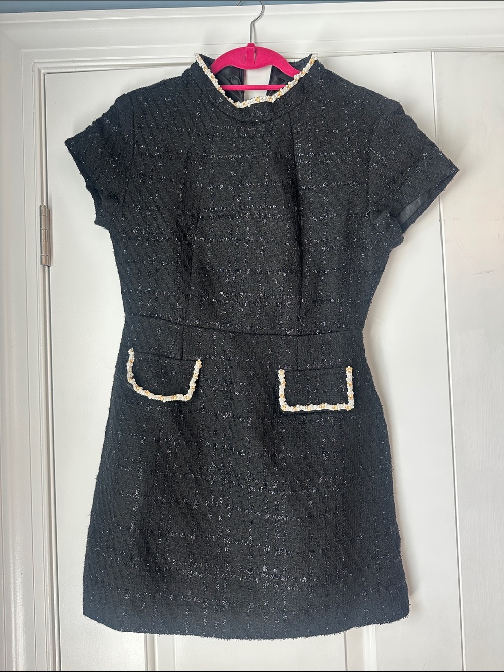 Black Tweed Pocket Dress with Contrast Trim